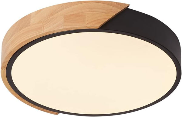 Led Deckenlampe Holz 24W Runde Ø30cm,Weißes Licht 6500K Deckenleuchte,Schwarz Led Lampen Deckenlampen für Wohnzimmer Schlafzimmer Küche Restaurant Badezimmer Büro Balkon Flur Keller