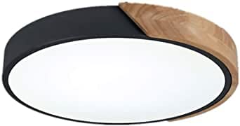 Holz LED-Deckenleuchte rund für Babyzimmer Schlafzimmer Wohnzimmer Kinderzimmer (【40 * 5cm】-28W, Stufenloses Dimmen, Schwarzer Rand)