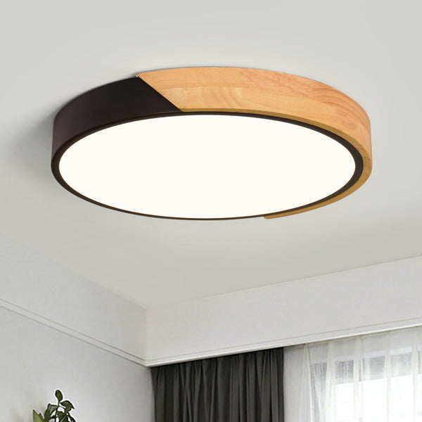 LED Deckenleuchte, Deckenlampe 30cm, Schwarz Deckenleuchte, Moderne Lampe Holz für Wohnzimmer Schlafzimmer Küche Esszimmer Flur 4000K
