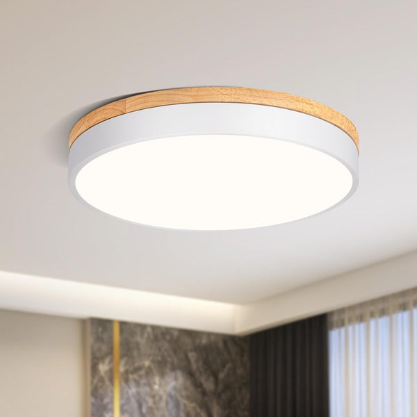 Deckenlampe, LED Deckenleuchte Holz 40cm, Flach Deckenleuchte Weiß, 36W Rund Lampe für Wohnzimmer Schlafzimmer Küche Flur Esszimmer 4000K