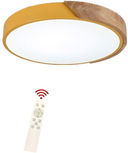 Holz LED-Deckenleuchte rund für Babyzimmer Schlafzimmer Wohnzimmer Kinderzimmer (【40 * 5cm】-28W, Stufenloses Dimmen, Schwarzer Rand)