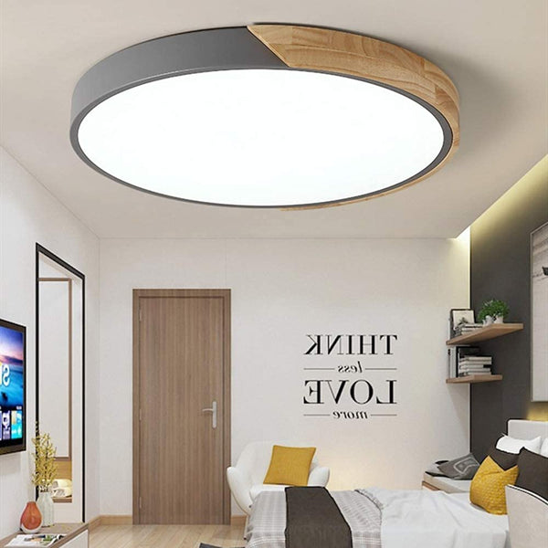 Holz LED-Deckenleuchte rund für Babyzimmer Schlafzimmer Wohnzimmer Kinderzimmer (【40 * 5cm】-28W, Stufenloses Dimmen, Schwarzer Rand)