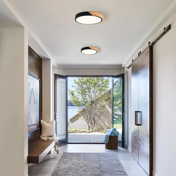 LED Deckenleuchte, Deckenlampe 30cm, Schwarz Deckenleuchte, Moderne Lampe Holz für Wohnzimmer Schlafzimmer Küche Esszimmer Flur 4000K