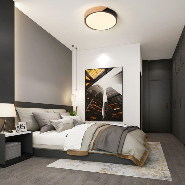 LED Holz Deckenleuchten,24W Dünne Flache Moderne Unterputzleuchte,Deckenbeleuchtung Lampen für Esszimmer Flur Wohnzimmer Küche Schlafzimmer,Warmweiß,3000K,Ø30cm*5cm