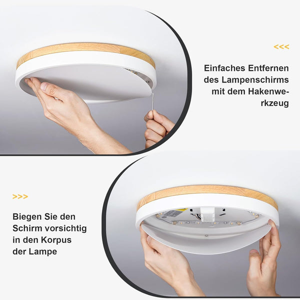 Deckenlampe, LED Deckenleuchte Holz 40cm, Flach Deckenleuchte Weiß, 36W Rund Lampe für Wohnzimmer Schlafzimmer Küche Flur Esszimmer 4000K