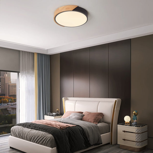LED Holz Deckenleuchten,24W Dünne Flache Moderne Unterputzleuchte,Deckenbeleuchtung Lampen für Esszimmer Flur Wohnzimmer Küche Schlafzimmer,Warmweiß,3000K,Ø30cm*5cm