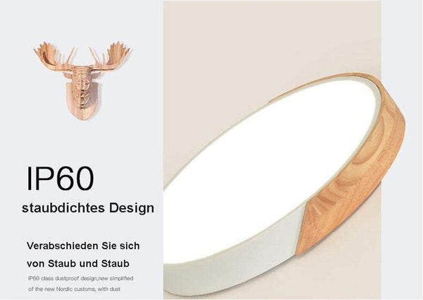 Holz LED-Deckenleuchte rund für Babyzimmer Schlafzimmer Wohnzimmer Kinderzimmer (【40 * 5cm】-28W, Stufenloses Dimmen, Schwarzer Rand)
