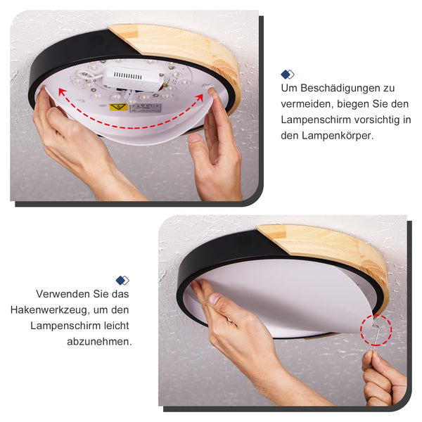 LED Deckenleuchte, Deckenlampe 30cm, Schwarz Deckenleuchte, Moderne Lampe Holz für Wohnzimmer Schlafzimmer Küche Esszimmer Flur 4000K