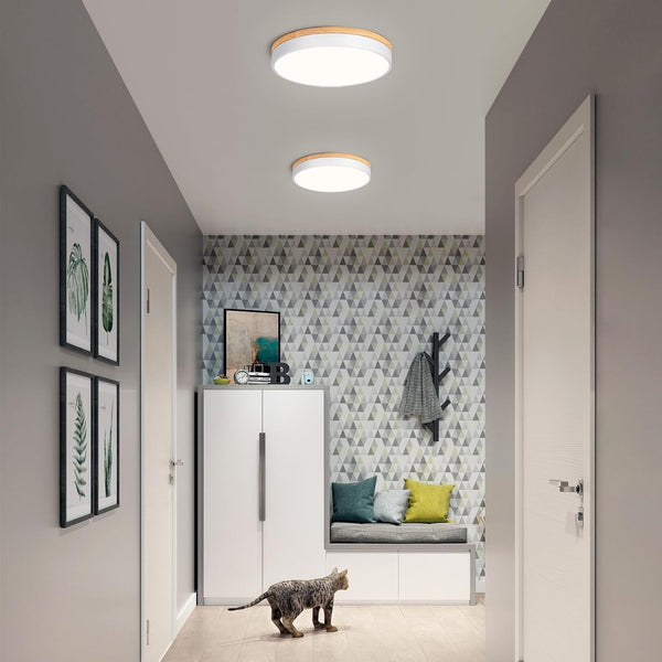Deckenlampe, LED Deckenleuchte Holz 40cm, Flach Deckenleuchte Weiß, 36W Rund Lampe für Wohnzimmer Schlafzimmer Küche Flur Esszimmer 4000K
