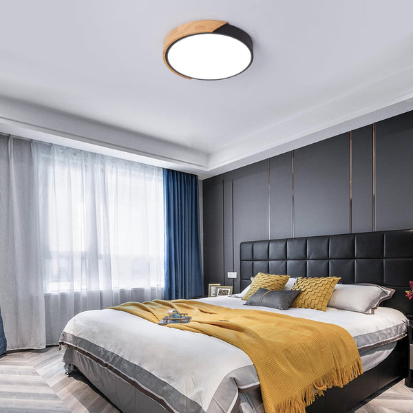 Led Deckenlampe Holz 24W Runde Ø30cm,Weißes Licht 6500K Deckenleuchte,Schwarz Led Lampen Deckenlampen für Wohnzimmer Schlafzimmer Küche Restaurant Badezimmer Büro Balkon Flur Keller