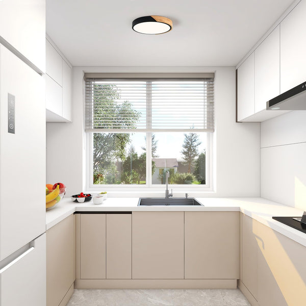 LED Deckenleuchte, Deckenlampe 30cm, Schwarz Deckenleuchte, Moderne Lampe Holz für Wohnzimmer Schlafzimmer Küche Esszimmer Flur 4000K