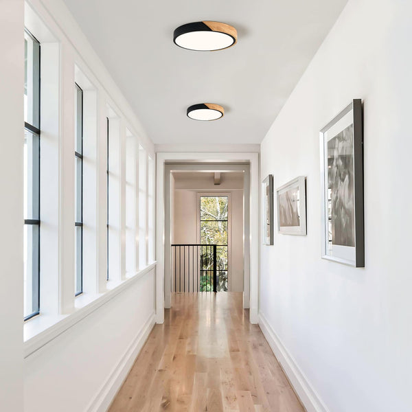 LED Deckenleuchte, Deckenlampe 30cm, Schwarz Deckenleuchte, Moderne Lampe Holz für Wohnzimmer Schlafzimmer Küche Esszimmer Flur 4000K