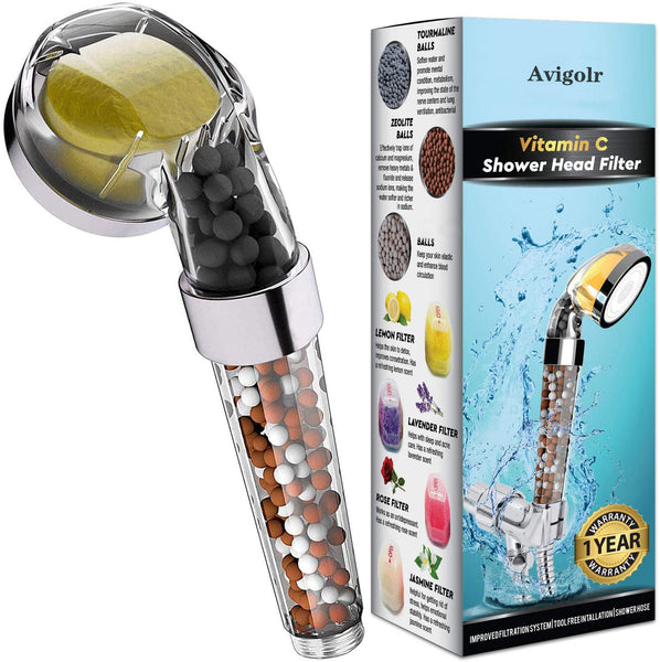 Avigolr Vitamin C Filter Shower Head with Hose & Replacement Filters - Filtered Shower Head - Hard Water Softener - Chlorine & Flouride Filter - Universal Shower System - Helps Dry Skin & Hair Loss