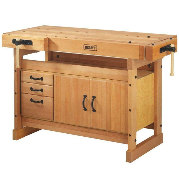 HXCFYP Wood Workbench and Cabinet - 57 7/8in.W x 27 15/16in.D x 35 7/16in.H