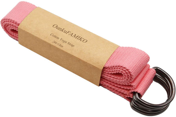 OunkuFAMIKO 8 FEET Combined 2 IN 1 Yoga Mat Strap and Yoga Strap for Stretching, 100% Cotton Yoga Stretch Training Bands with 4 Metal D-Ring Buckles for Carrying Yoga Mat and Yoga, Pilates, Fitness