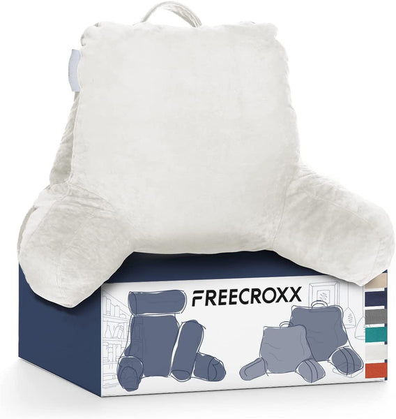 FREECROXX Bed Rest Reading Pillow, Petite Back Pillow, Backrest Pillows for Bed with Arms, Shredded Memory Foam Back Pillows for Sitting in Bed, Small Back Support Pillow for Kids & Teens, White (Solid White)