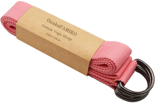 OunkuFAMIKO 8 FEET Combined 2 IN 1 Yoga Mat Strap and Yoga Strap for Stretching, 100% Cotton Yoga Stretch Training Bands with 4 Metal D-Ring Buckles for Carrying Yoga Mat and Yoga, Pilates, Fitness