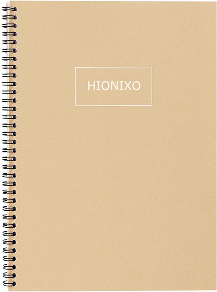 HIONIXO Back to School Designer Collection - A4 Spiral Notebook Kraft, 120 Printed Lined Pages, Soft Paper Cover, Spiral Binding, Measures 8.35" L x 11.69" W x 0.28" H