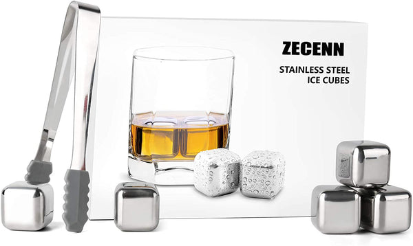 ZECENN Stainless Steel Chilling Cubes Reusable Ice Cube Stones for Drinks with Ice Tongs and Freezer Storage Tray  (8 Pack)
