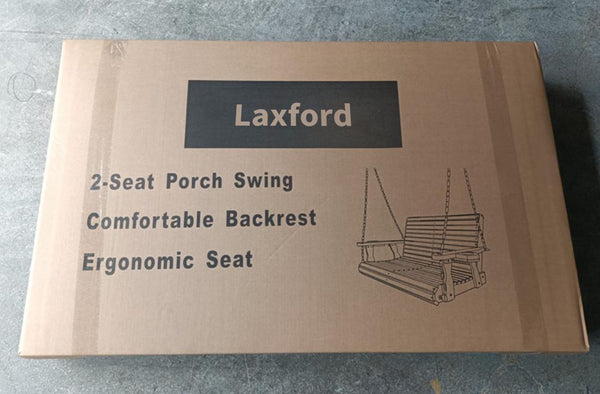 Laxford Patio furniture, Outdoor Wooden 2-Seat Porch Swing with Hanging Chains, Comfortable Backrest, Ergonomic Seat with Slat Design for Garden, Yard, Patio