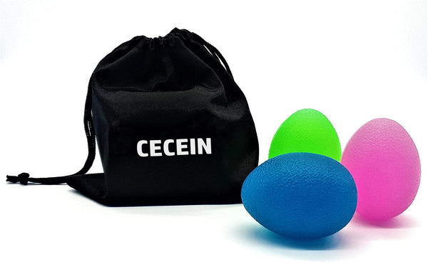 CECEIN Stress Balls for Adults Anxiety, Firm Squeeze Balls for Hand Strengthening Exercise, Stress Relief Toys, Fidget Toy. Blue, Green, Pink Pack of 3 Egg Shaped Stress Ball