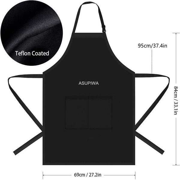 ASUPIWA Adjustable Bib Aprons, Water Oil Stain Resistant Black Chef Cooking Kitchen Aprons with Pockets for Men Women (1 Pack)