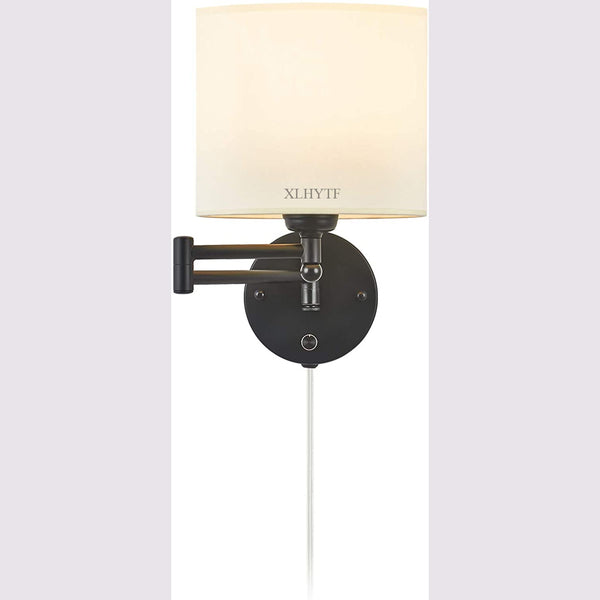 XLHYTF Swing Arm Wall Sconce 7" Shade Width Plug in Wall Mount Opaque Ivory Linen Shade 40W 2-Way Installation(1 Light)