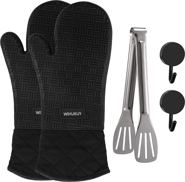 WIHUKUY Oven Mitts Professional Silicone,HeatResistance Silicone Non-Slip Oven Mitts，Oven Gloves Barbecue Gloves Suitable for Barbecue Cooking Baking Microwave Oven etc