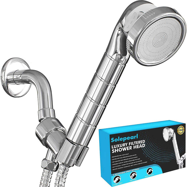 Solepearl Luxury Filtered Shower Head with Handheld Hose - Hard Water Softener Shower Head - Removes Chlorine & Flouride - High Pressure & Water Saving Showerhead Filter for Best SPA Experience