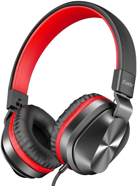Eusty Headphones with Microphone, Lightweight Folding Stereo Bass Headphones, Portable Wired Headphones