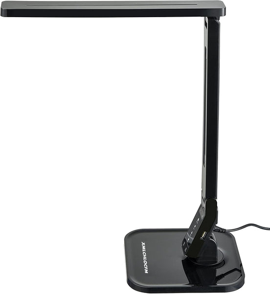 XMLCHLOCFM LED Desk Table Lamp, 5 Level Brightness, 4 Color Modes, USB Charging Port, Soft Touch Control Panel, 14W, 1-Hour Auto Time Off, Philips Enabled Licensing Program Member (Black)