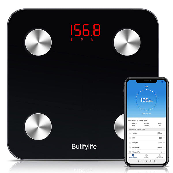 Butifylife Body Fat Scale Smart Digital Scale BMI Scales for Body Weight, Body Composition Scales with Smartphone App sync with Wi-Fi and Bluetooth for Body Weight, Fat, Water, BMI, BMR
