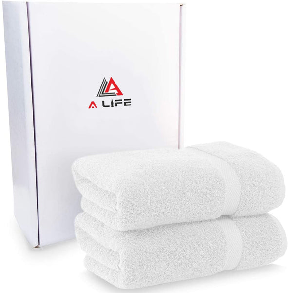 A Life Luxury White Bath Towels Large - 700 GSM Circlet Egyptian Cotton | Absorbent Hotel Bathroom Towel | 27x54 Inch | Set of 4
