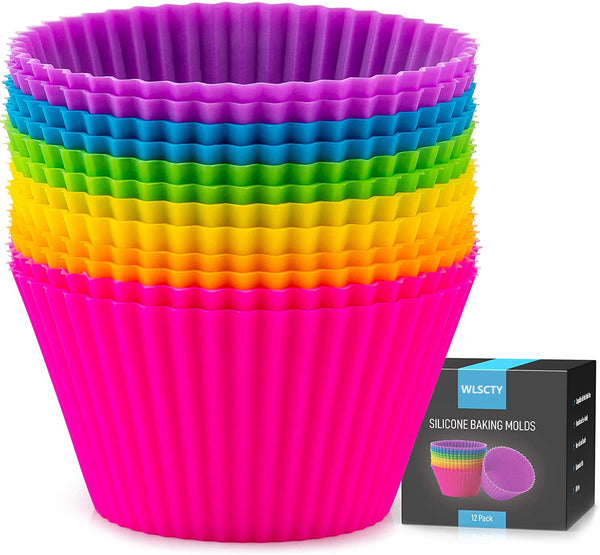 WLSCTY 12 Pack Silicone Cupcakes Liners - Reusable Non Stick Silicone Cupcake Baking Cups & Silicone Muffin Liners For Baking - Standard Size Silicone Baking Cups For Cupcake, Muffins & More