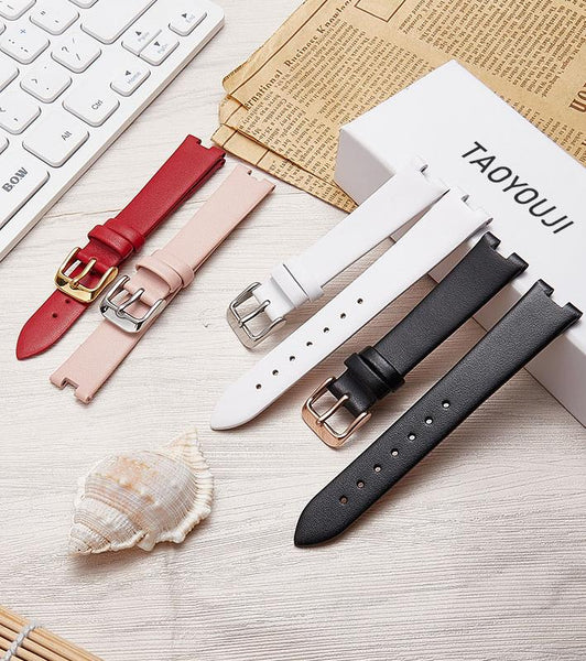 TAOYOUJI Leather Watch Bands and Straps for Women, Young Girls, 14mm-16mm, Black, White, Red, Pink