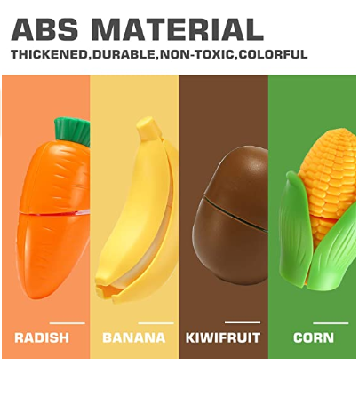 70 PCS Cutting Play Food Toy for Kids Kitchen, Pretend Fruit &Vegetables Accessories with Shopping Storage Basket, Plastic Mini Dishes and Knife