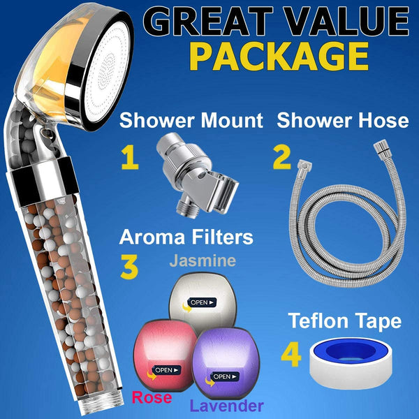 Avigolr Vitamin C Filter Shower Head with Hose & Replacement Filters - Filtered Shower Head - Hard Water Softener - Chlorine & Flouride Filter - Universal Shower System - Helps Dry Skin & Hair Loss