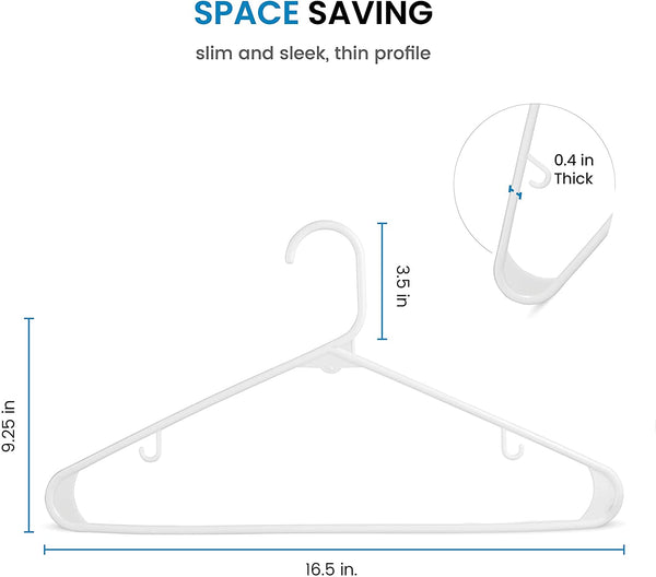 Micuul White Standard Plastic Hangers (50 Pack) Durable Tubular Shirt Hanger Ideal for Laundry & Everyday Use, Slim & Space Saving, Heavy Duty Clothes Hanger for Coats, Pants, Dress, Etc. Hangs up to 5.5 lbs