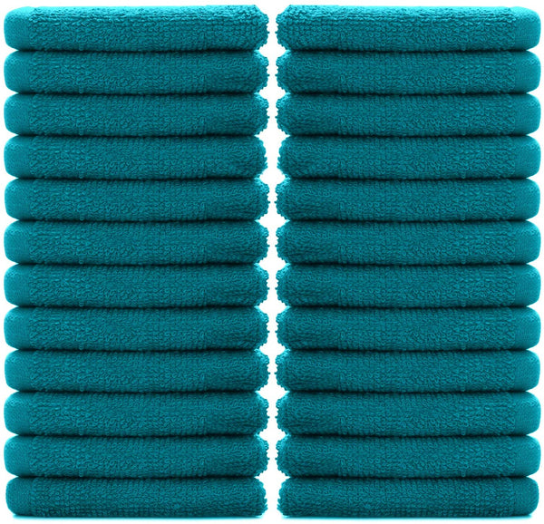 B Life 100% Cotton Washcloths 24 Pack |Washcloths for Face Soft| Cotton Washcloths Bulk| Essential Wash Cloths for Bathroom| Face Towels Teal| Washcloths 12x12 in| 400 GSM |Face Towel Pack of 24