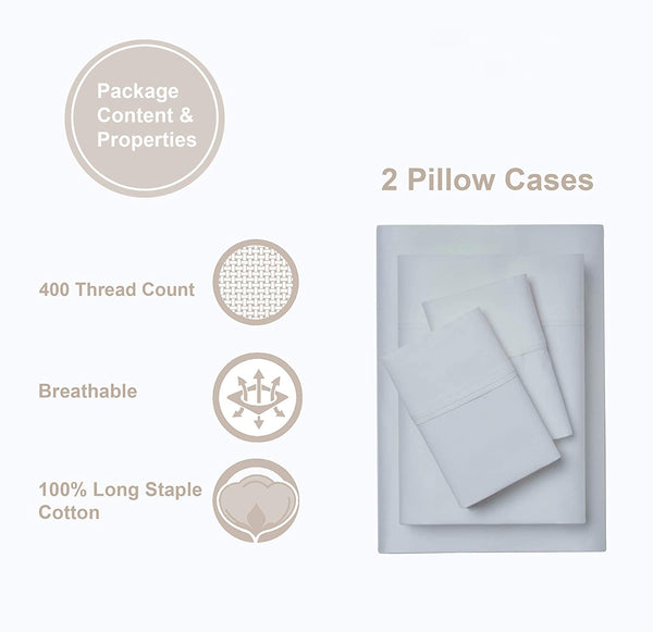 Magnetic Screen Door 400 Thread Count Pillowcases, 100% Combed Cotton Sateen Weave, Sky Blue Standard Size, Long Staple Pillow Covers with Stylish 4" Hem - Set of 2