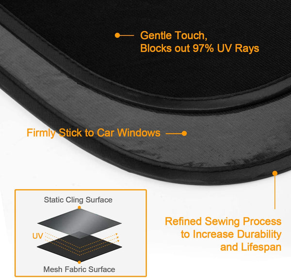 Leoenir Car Window Shade Car Sun Shade for Baby - 21" x 14" Side Window Sunshades - Sun, Glare and UV Rays Protection for Your Child - Fits Most of Cars (2 Pack Semi Transparent +2 Pack Transparent)