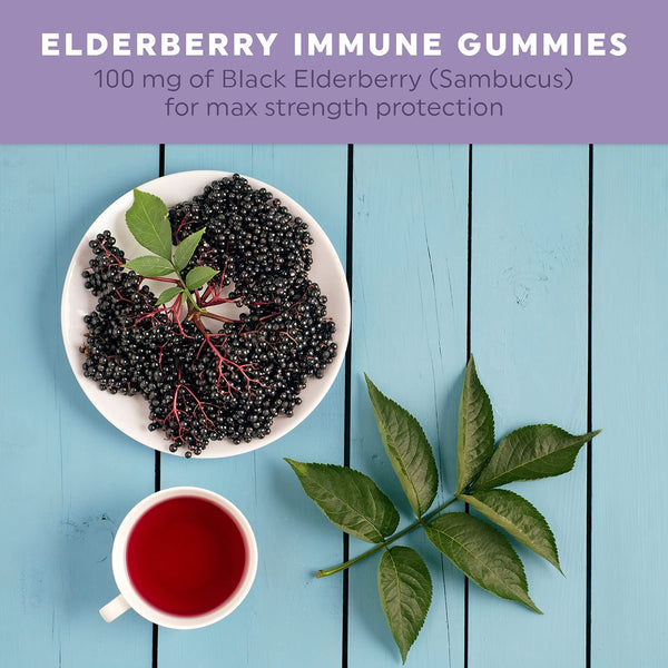 DGC 100 mg Elderberry Gummies for Adults | Herbal Supplements with Vitamin C and Black Elderberry | Plant Based Pectin, Vegetarian and Vegan Friendly | 60 Count Immune Support Gummies