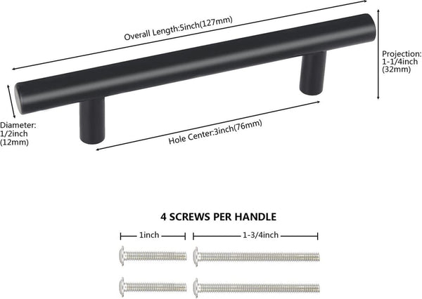 Ravinte Premium Common Metal Pull, Kitchen Door Handles, 76mm Hole Centers, Black Drawer Handles for Cabinet Cupboard, 1 Pack