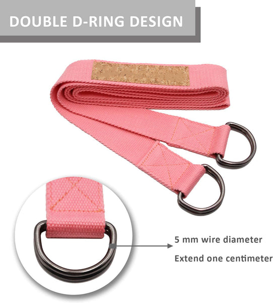 OunkuFAMIKO 8 FEET Combined 2 IN 1 Yoga Mat Strap and Yoga Strap for Stretching, 100% Cotton Yoga Stretch Training Bands with 4 Metal D-Ring Buckles for Carrying Yoga Mat and Yoga, Pilates, Fitness