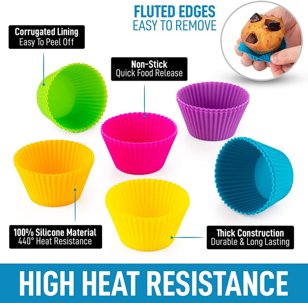 WLSCTY 12 Pack Silicone Cupcakes Liners - Reusable Non Stick Silicone Cupcake Baking Cups & Silicone Muffin Liners For Baking - Standard Size Silicone Baking Cups For Cupcake, Muffins & More