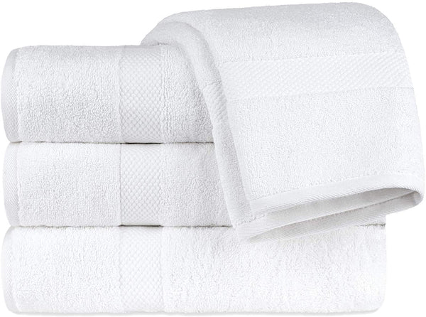 A Life Luxury White Bath Towels Large - 700 GSM Circlet Egyptian Cotton | Absorbent Hotel Bathroom Towel | 27x54 Inch | Set of 4