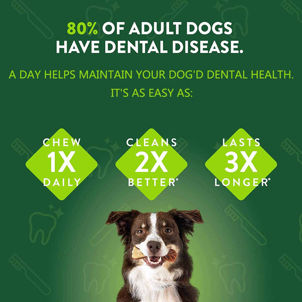 DGC Natural Grain Free Daily Dental Long Lasting Dog Treats, Veggie Sausage, Small, Bag of 28