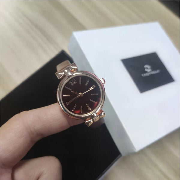 TAOYOUJI Fashion Ladies Watch, Mini Small Literary Simple Student Ladies Watch, Dark Brown