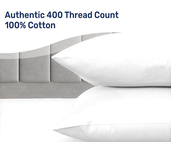 Topjini 400 Thread Count 100% Cotton Pillow Cases, Pure White Standard Pillowcase Set of 2, Long-Staple Combed Pure Natural Cotton Pillows for Sleeping, Soft & Silky Sateen Weave Bed Pillow Cases