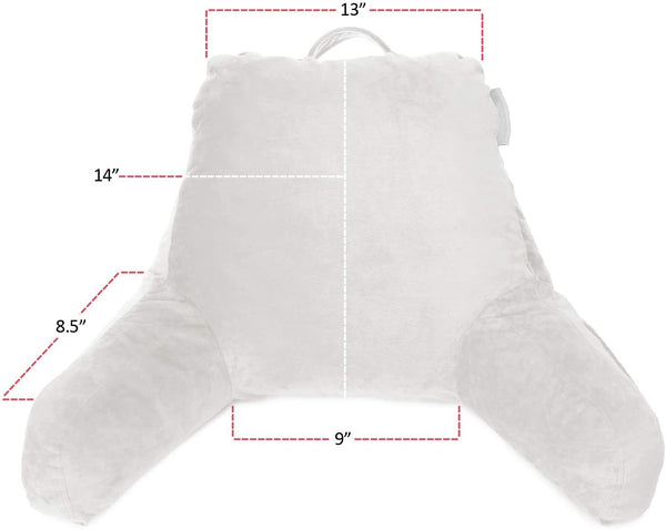 FREECROXX Bed Rest Reading Pillow, Petite Back Pillow, Backrest Pillows for Bed with Arms, Shredded Memory Foam Back Pillows for Sitting in Bed, Small Back Support Pillow for Kids & Teens, White (Solid White)